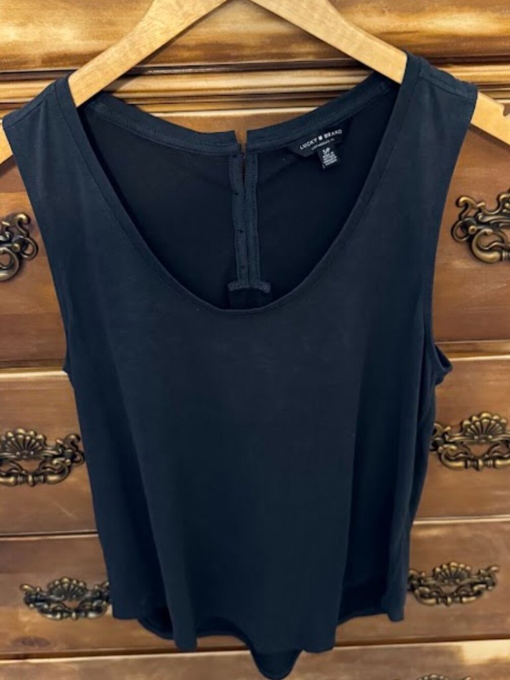 Lucky Brand Black Sleeveless Tank Top Button Back Size Small